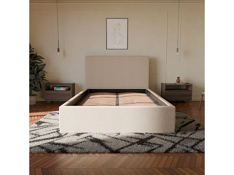 Lit coffre et tissu chiné anthracite 160x200 cm