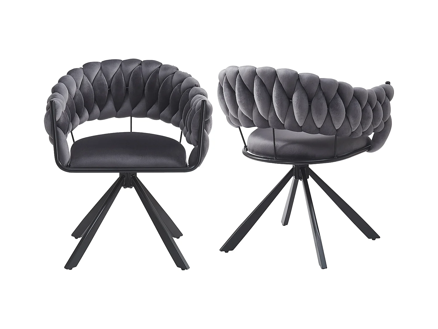Lot de 2 chaises en velours gris, pieds en métal noir en forme de griffe