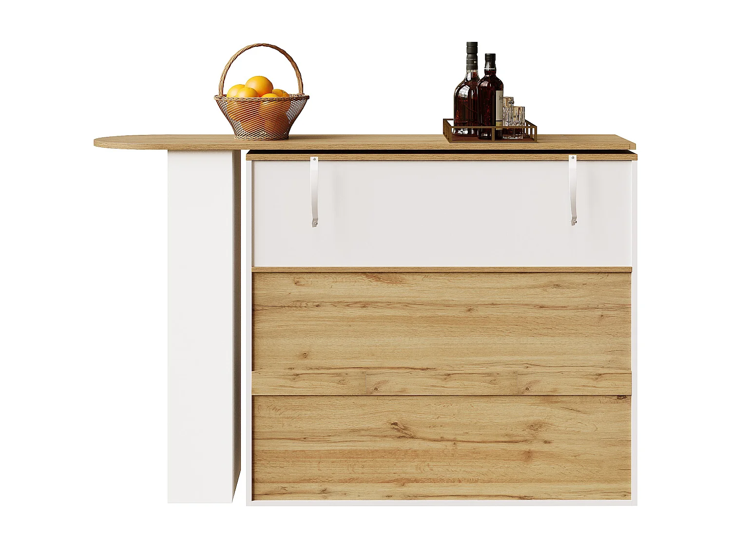 Draaibare barkast met 1 glazen deur, 1 nis en 2 lades, witte behuizing, inclusief planken - 204x39x104cm