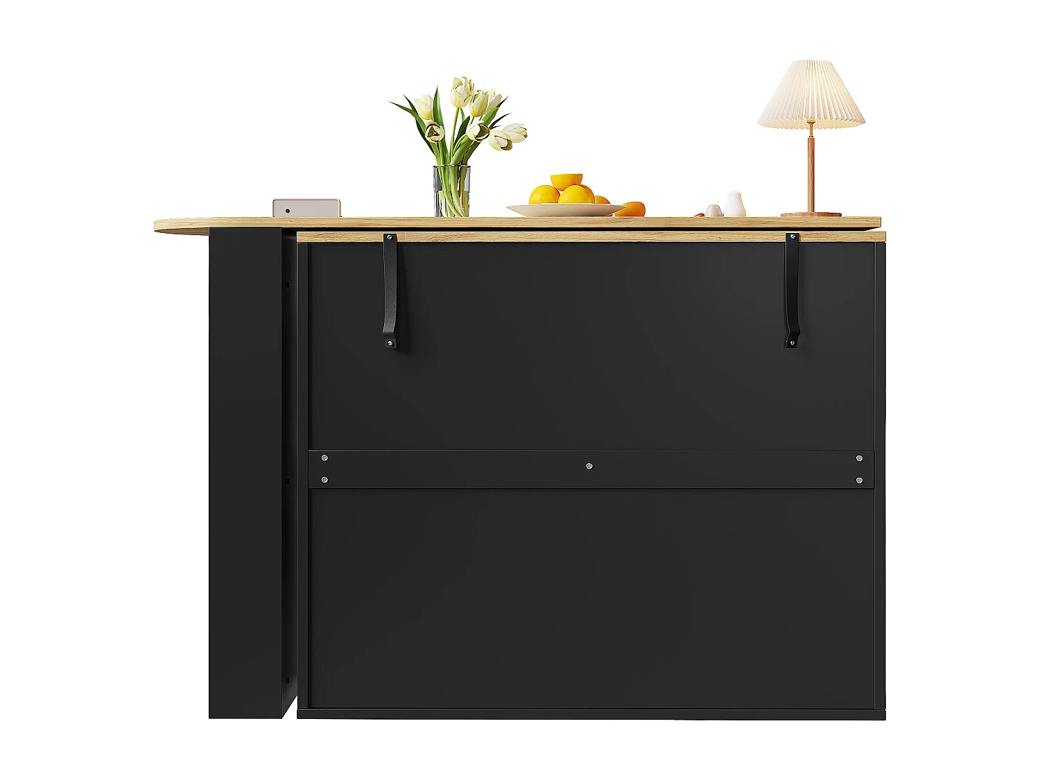 Draaibare barkast met 1 deur en 3 laden, inclusief drielaags zijplank, zwart en licht naturel - 204x39x104cm