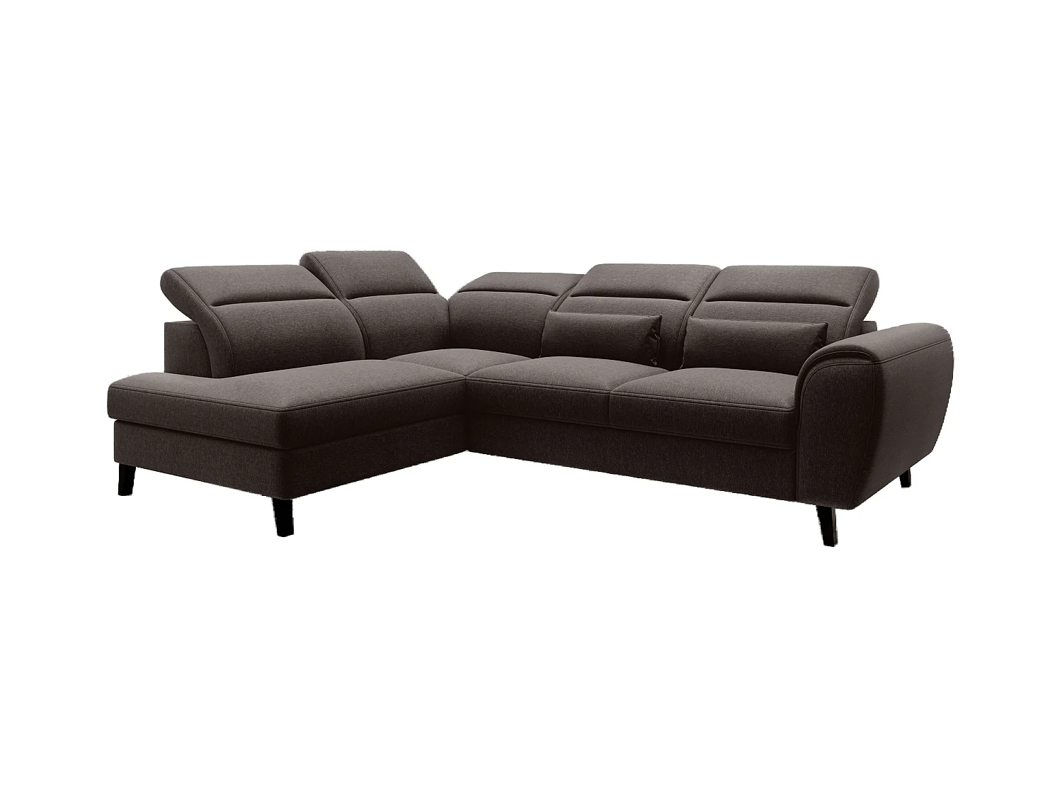 Canapé d'angle convertible avec rangement tissu NOBLESSE - Pieds bois noir-Marron foncé-angle gauche