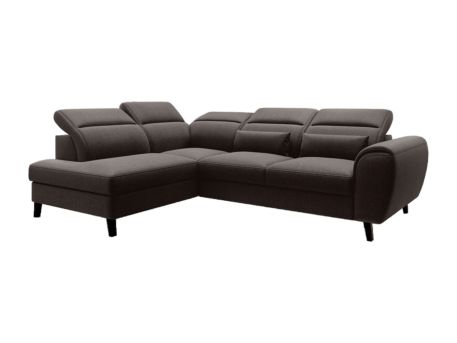 Canapé d'angle convertible avec rangement tissu NOBLESSE - Pieds bois noir-Marron foncé-angle gauche