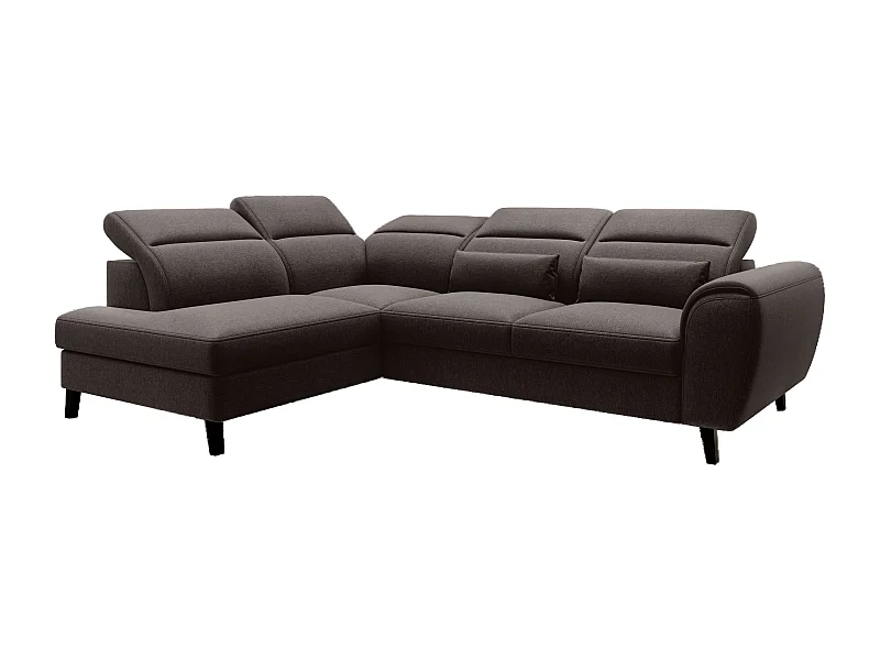 Canapé d'angle convertible avec rangement tissu NOBLESSE - Pieds bois noir-Marron foncé-angle gauche