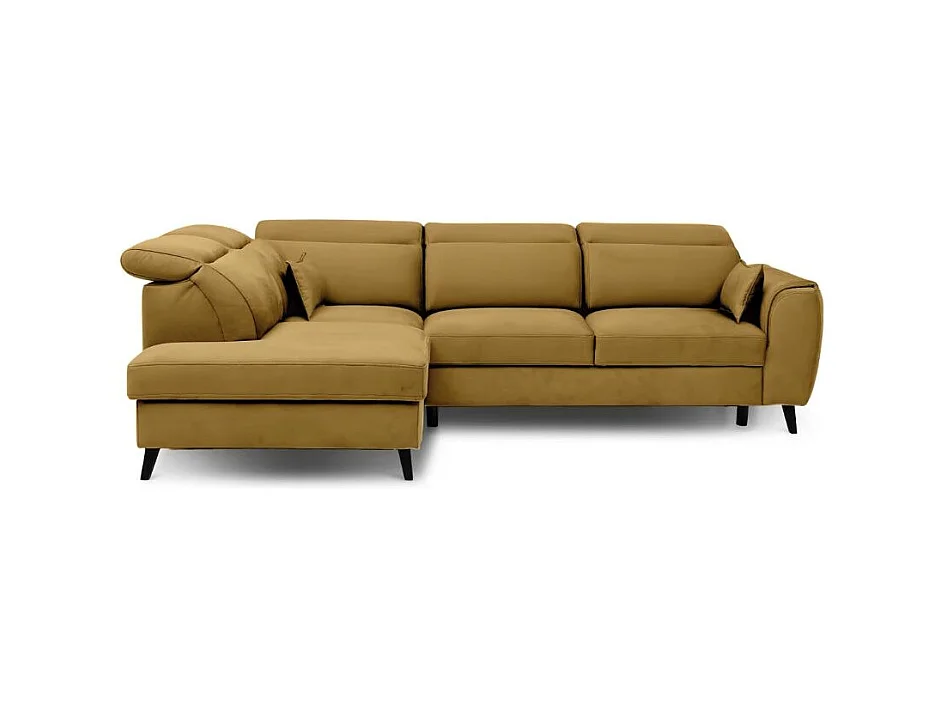 Canapé d'angle convertible avec rangement velours NOBLESSE - Pieds bois noir-Jaune chamoix-angle gauche
