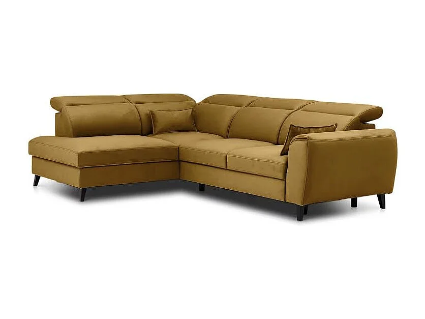 Canapé d'angle convertible avec rangement velours NOBLESSE - Pieds bois noir-Jaune chamoix-angle gauche