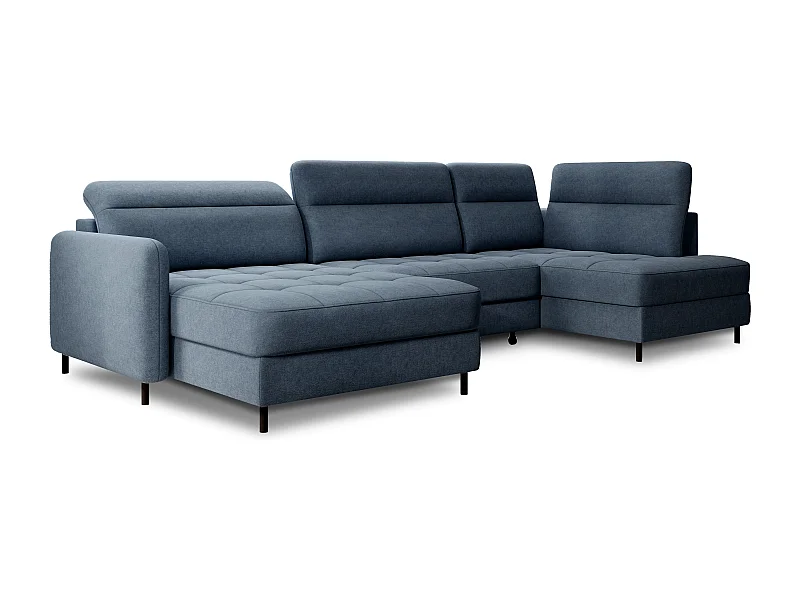 Canapé panoramique convertible BENTO en tissu avec coffre de rangement-Bleu-angle gauche