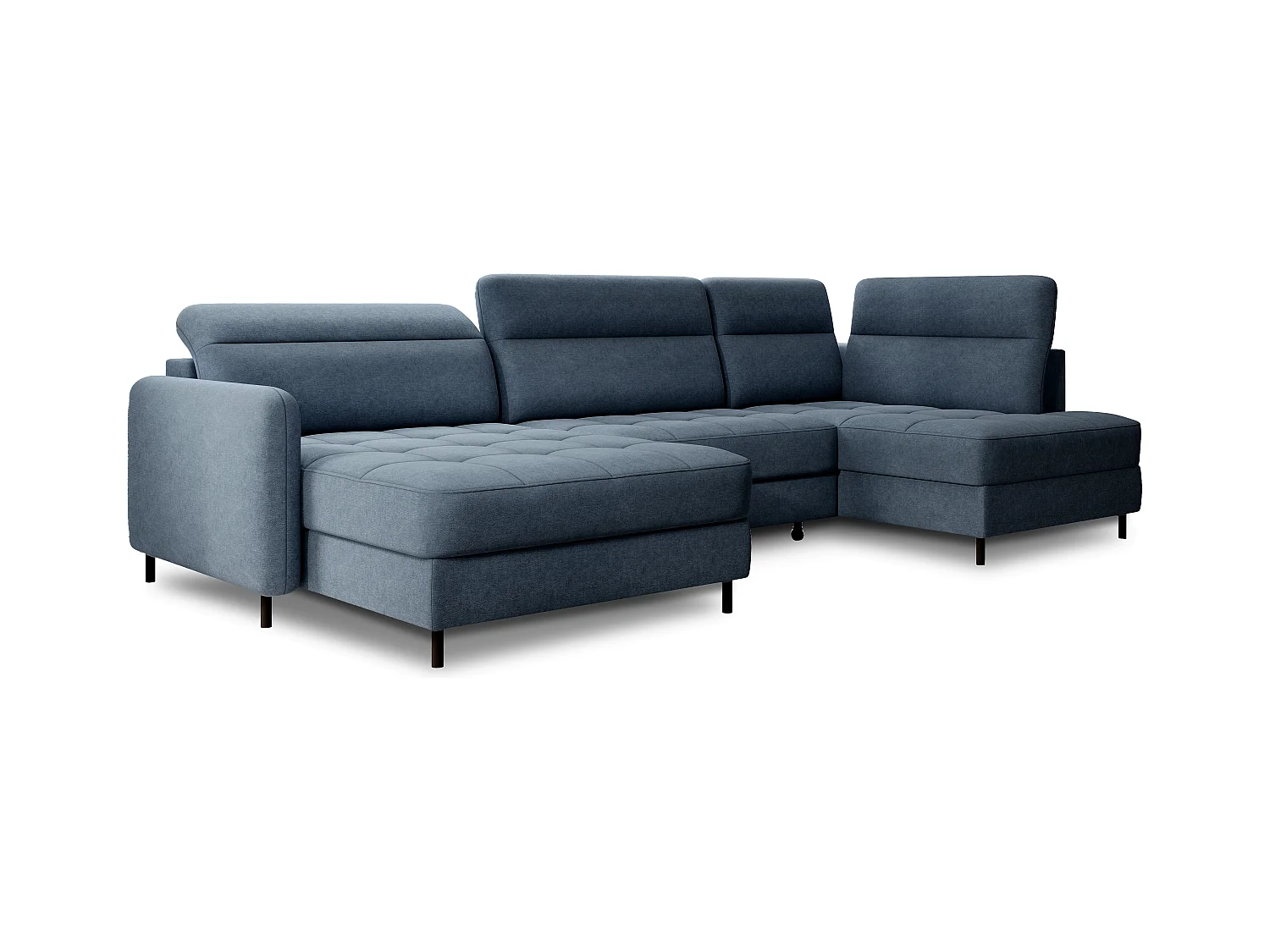 Canapé panoramique convertible BENTO en tissu avec coffre de rangement-Bleu-angle gauche