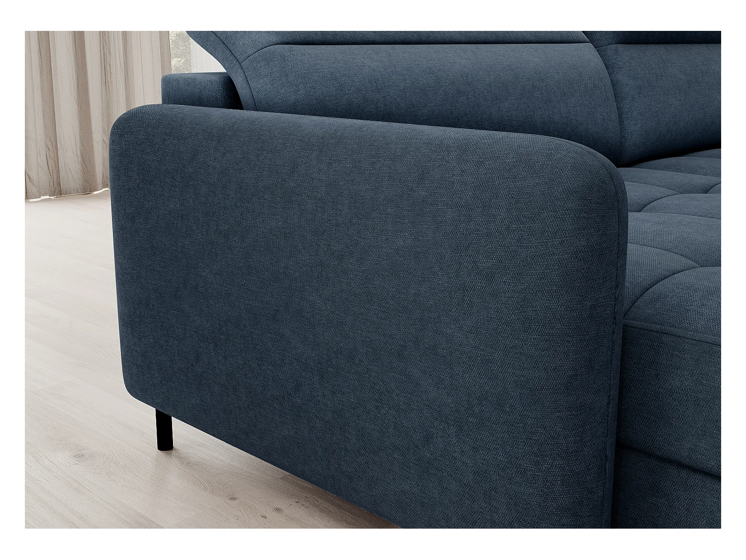 Canapé panoramique convertible BENTO en tissu avec coffre de rangement-Bleu-angle gauche