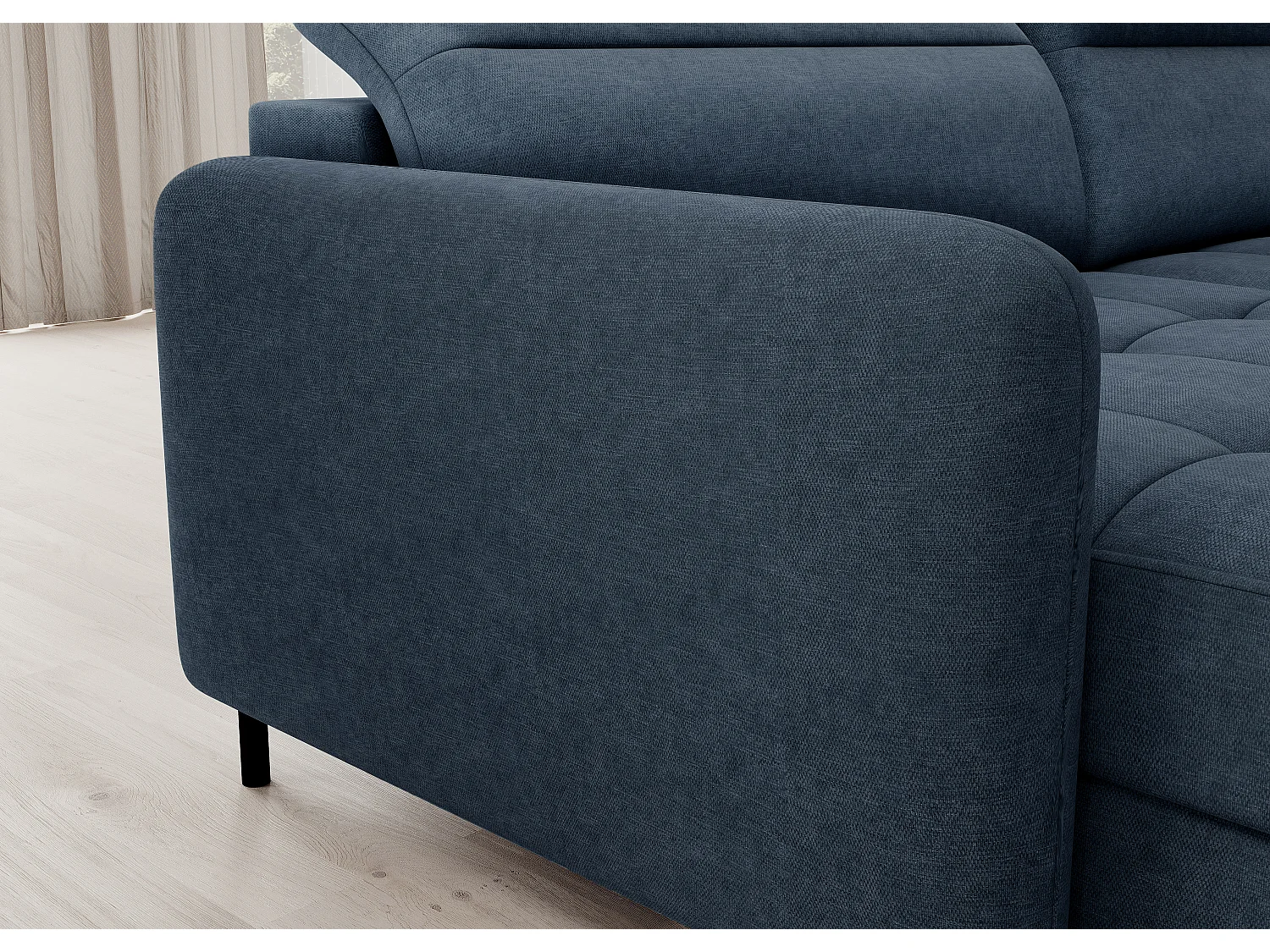 Canapé panoramique convertible BENTO en tissu avec coffre de rangement-Bleu-angle gauche