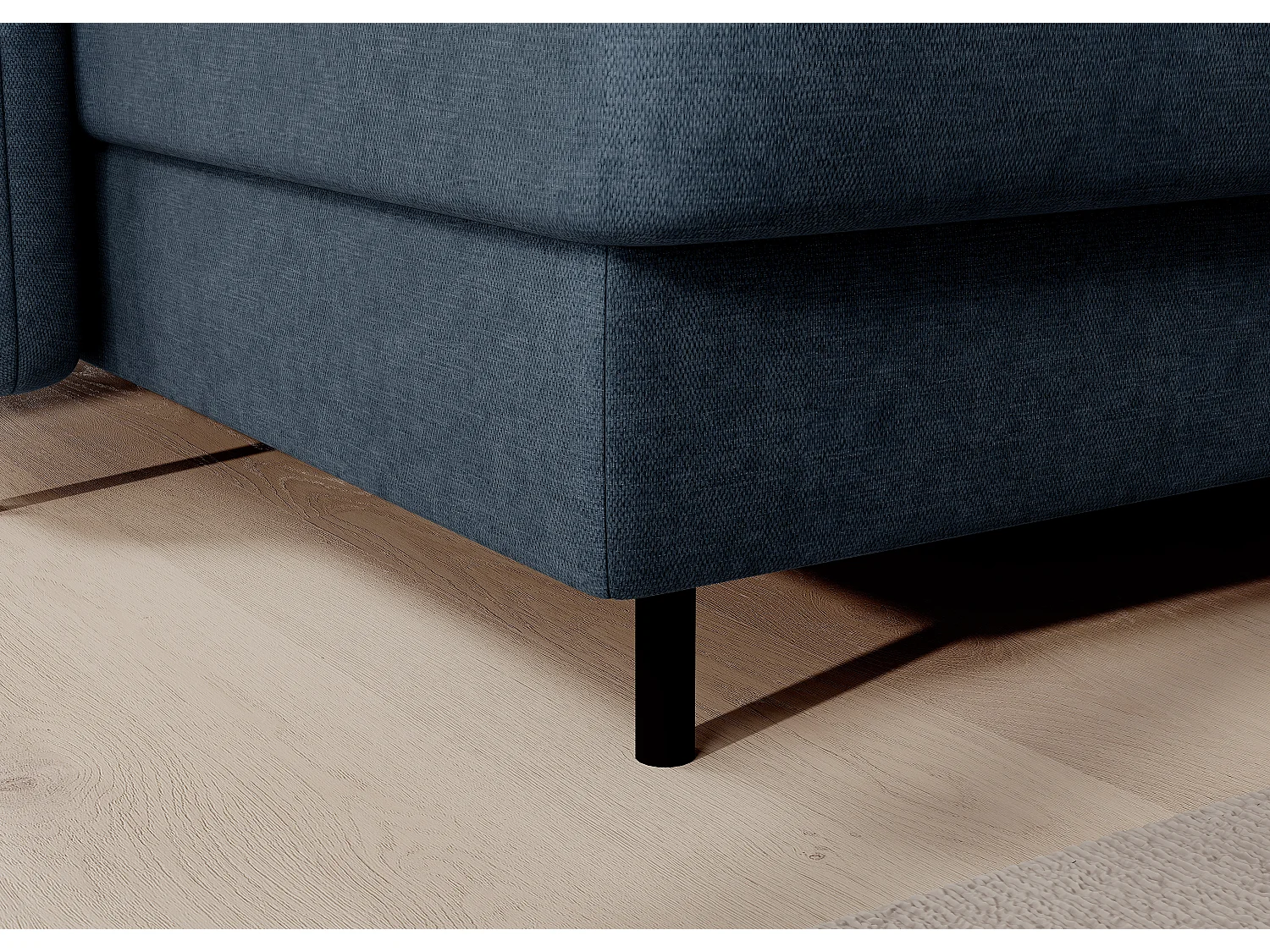 Canapé panoramique convertible BENTO en tissu avec coffre de rangement-Bleu-angle gauche