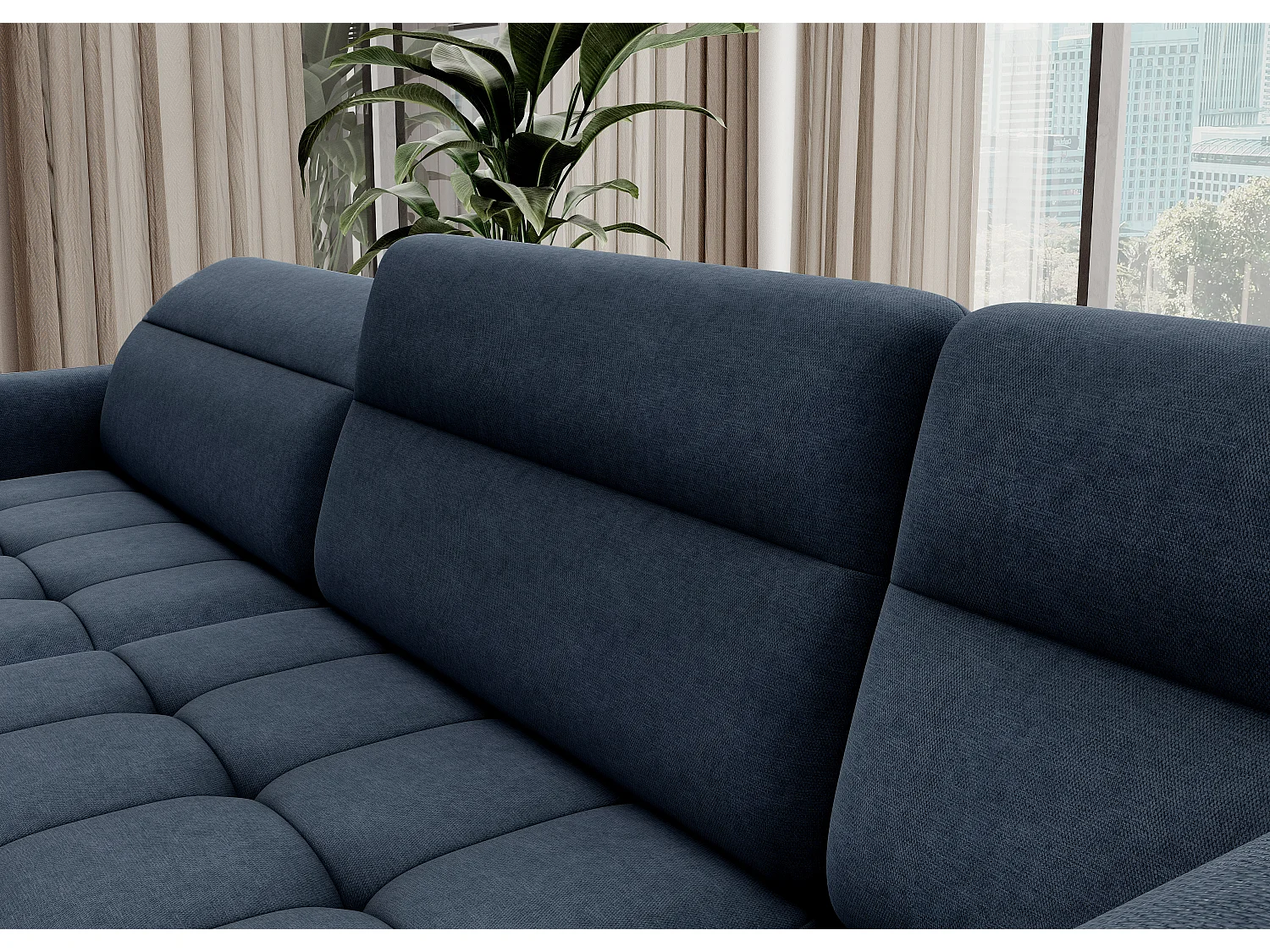 Canapé panoramique convertible BENTO en tissu avec coffre de rangement-Bleu-angle gauche