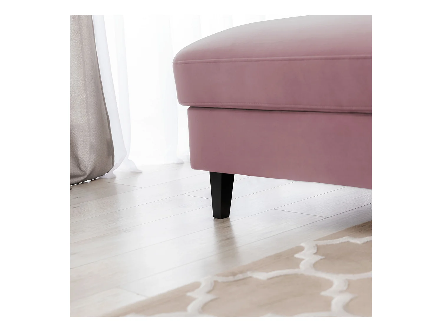 Canapé d'angle convertible velours appuis-tête réglables ASTORIA - Coffre et pieds bois noir-Vieux rose-angle gauche