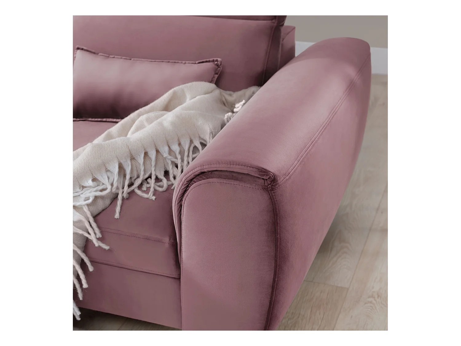 Canapé d'angle convertible velours appuis-tête réglables ASTORIA - Coffre et pieds bois noir-Vieux rose-angle gauche