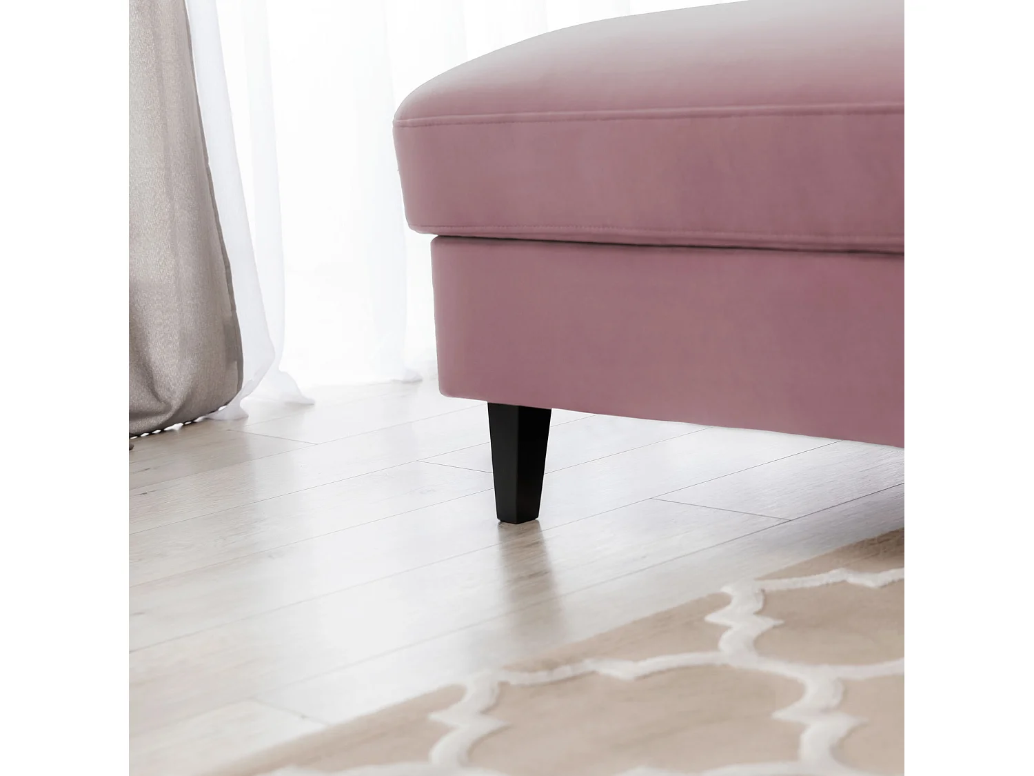 Canapé d'angle convertible velours appuis-tête réglables ASTORIA - Coffre et pieds bois noir-Vieux rose-angle gauche