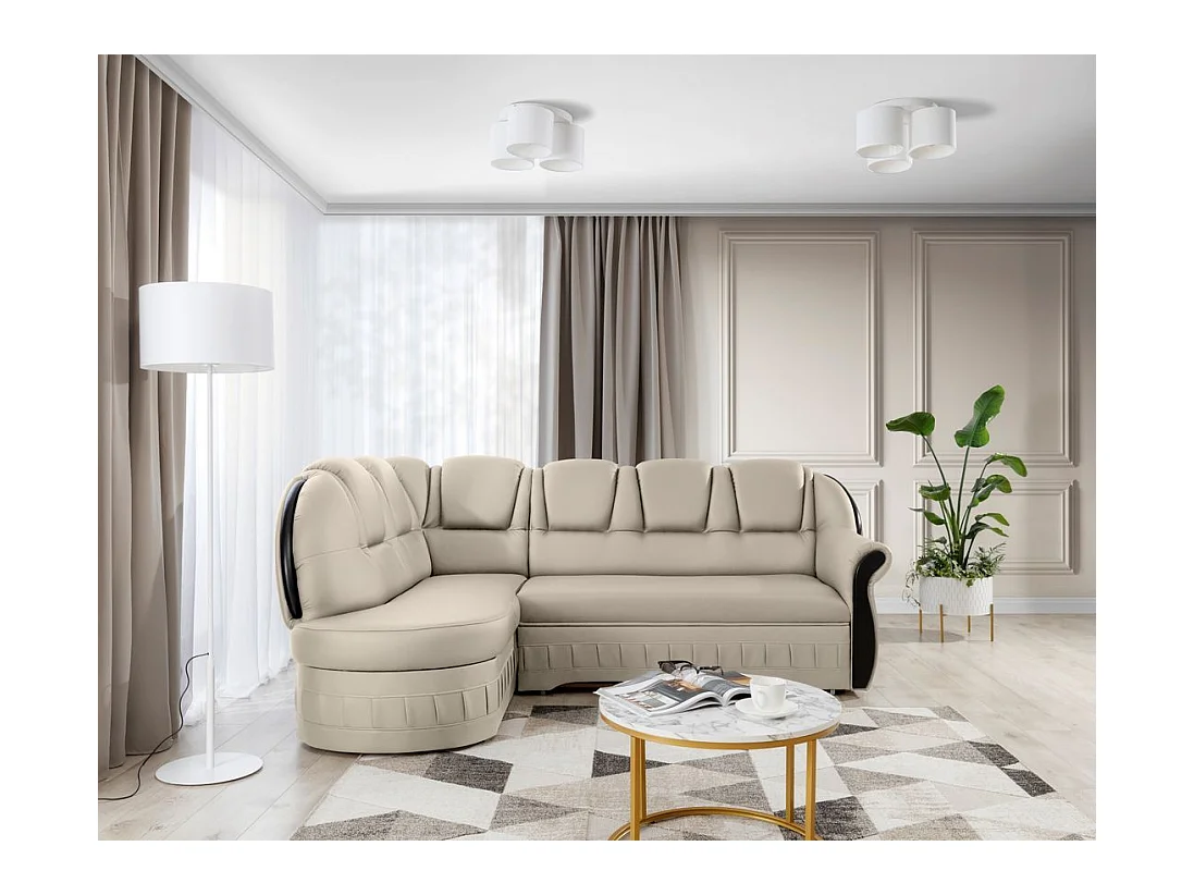 Canapé d'angle convertible avec rangement en simili cuir Majesté-Beige-angle gauche