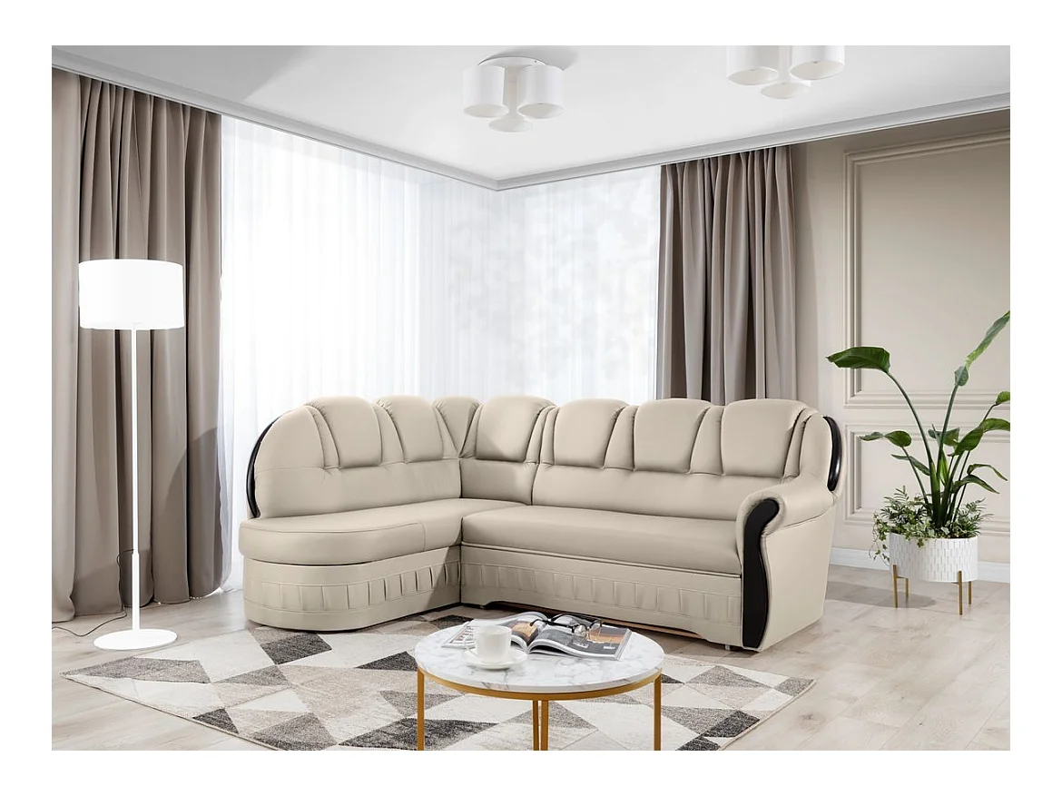 Canapé d'angle convertible avec rangement en simili cuir Majesté-Beige-angle gauche