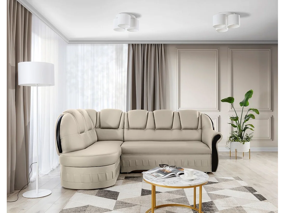 Canapé d'angle convertible avec rangement en simili cuir Majesté-Beige-angle gauche