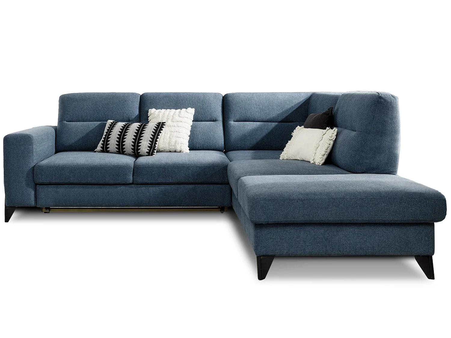 Canapé d'angle droit convertible 4 places en tissu noir KAZAL