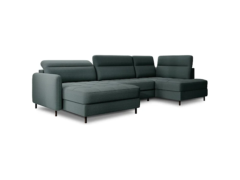 Canapé panoramique convertible BENTO en tissu avec coffre de rangement-Vert impérial-angle gauche