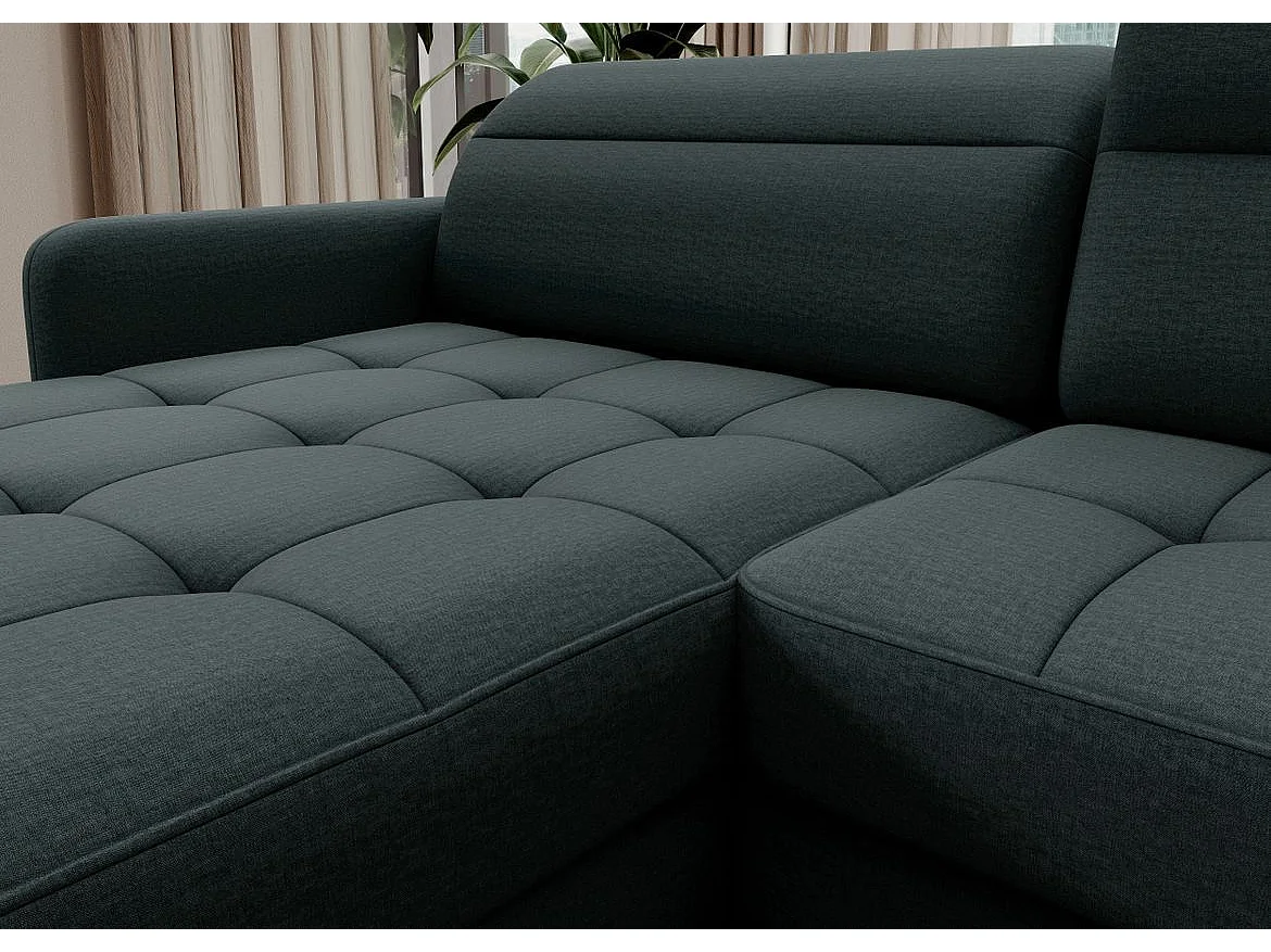 BENTO converteerbare panoramische stoffen bank met opbergvak-Kleur Keizerlijk Groen-linkerhoek