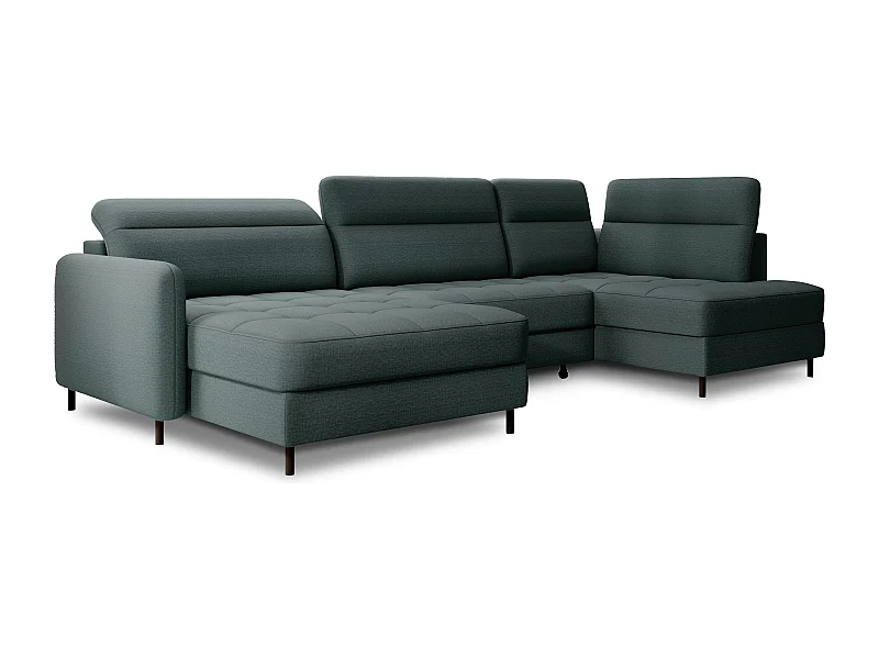 Canapé panoramique convertible BENTO en tissu avec coffre de rangement-Vert impérial-angle gauche