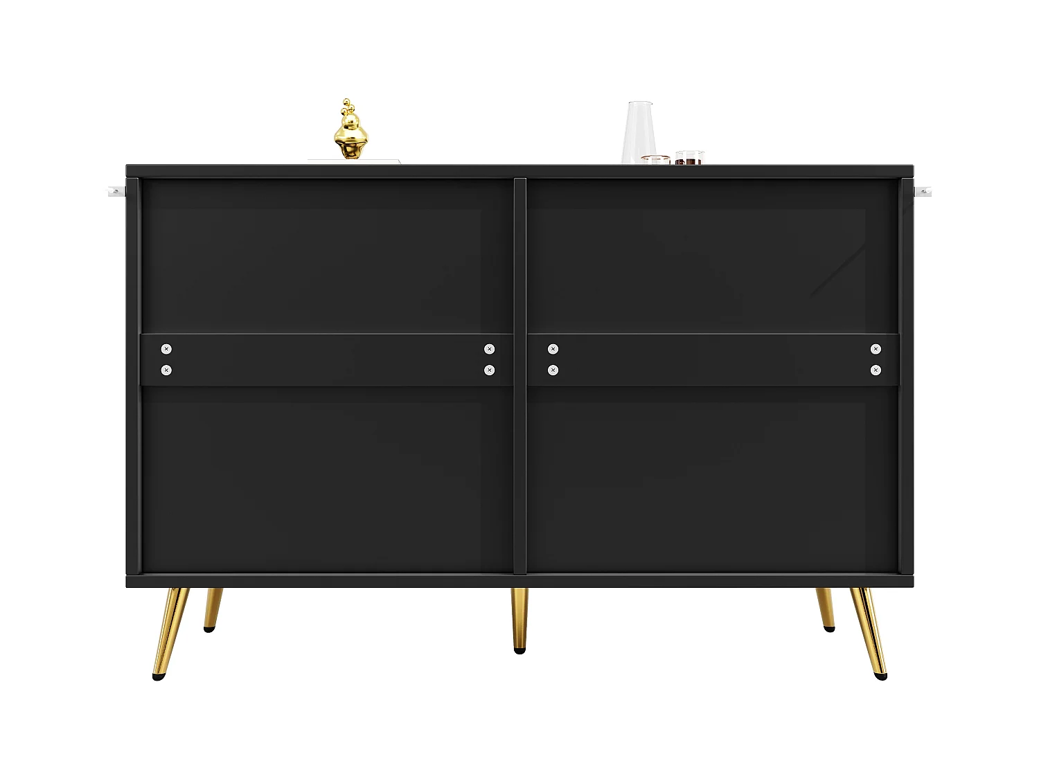 Buffet de cuisine avec 6 tiroirs, corps noir, poignées et pieds en métal doré - 120x40x75cm