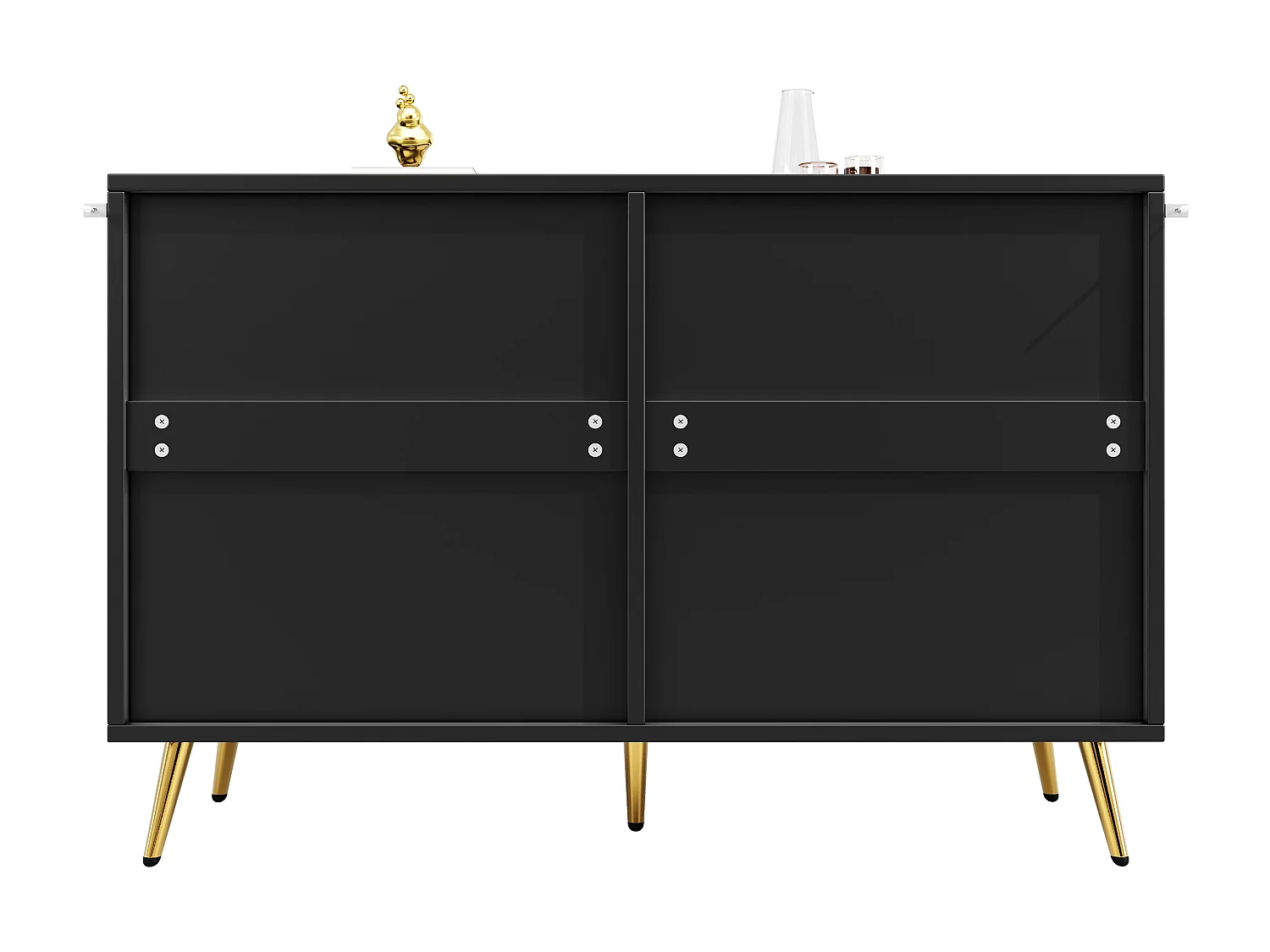 Buffet de cuisine avec 6 tiroirs, corps noir, poignées et pieds en métal doré - 120x40x75cm