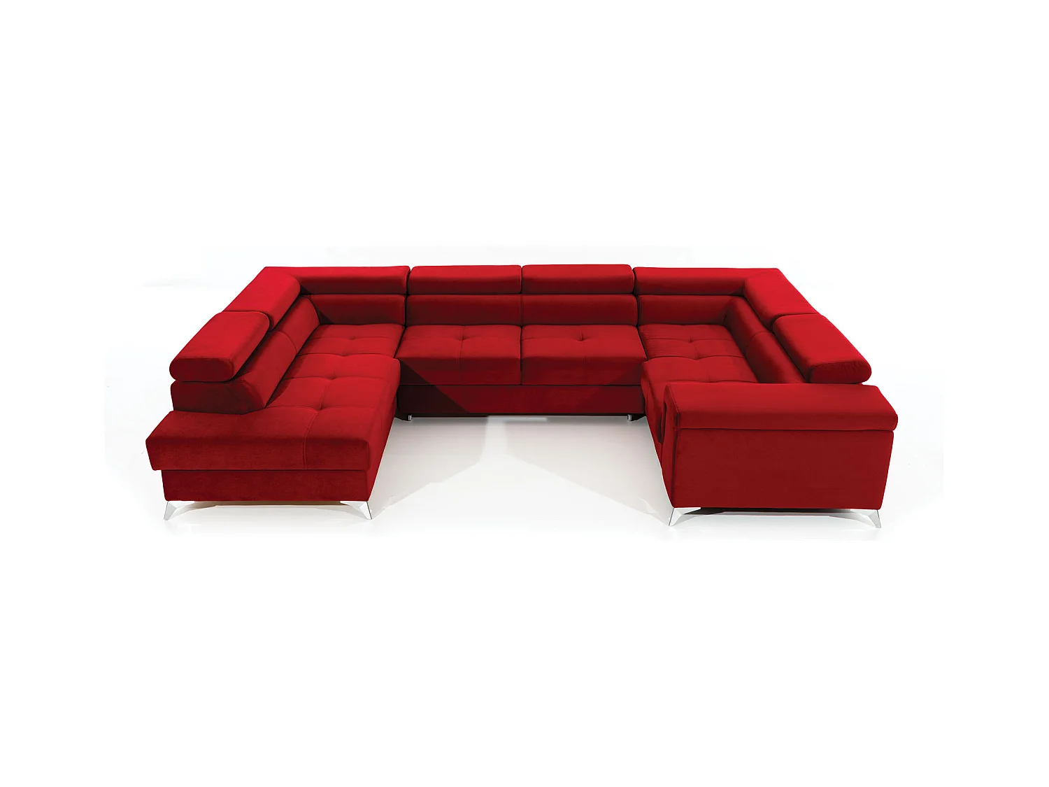 Canapé panoramique convertible TRIANO velours - têtières réglables-Noir-Coffre à droite