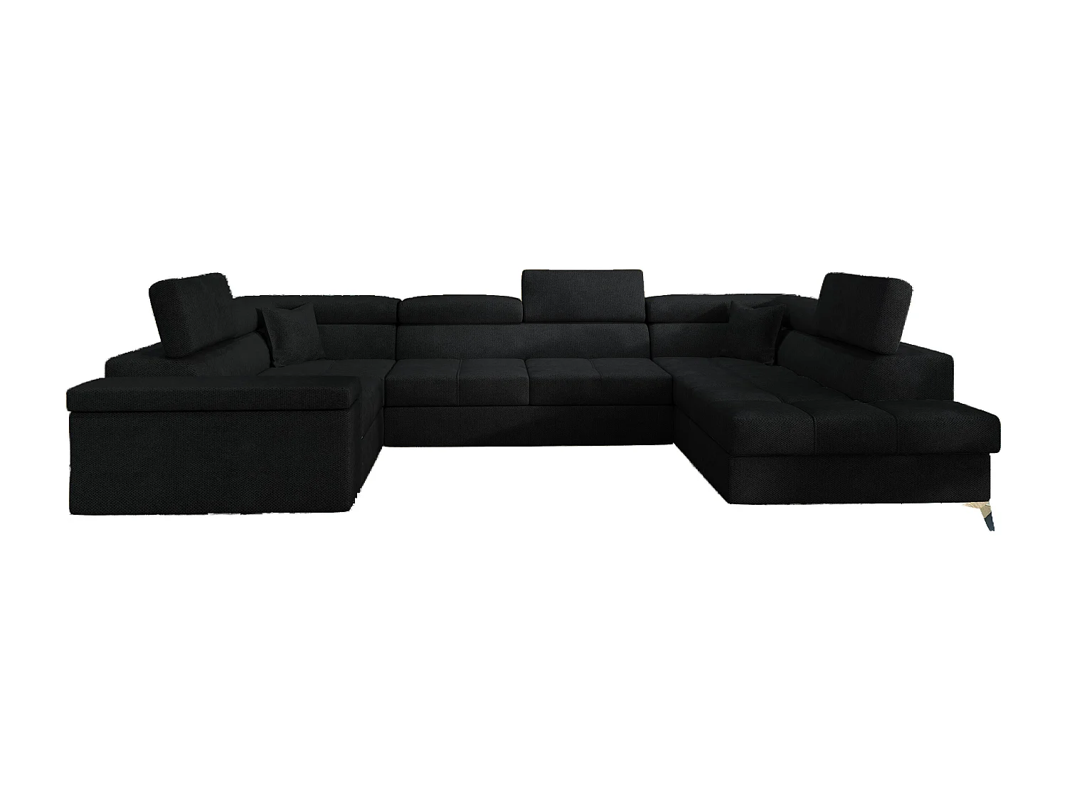 Sofá panorámico convertible TRIANO en terciopelo, con almacenaje y reposacabezas ajustables-Negro-Caja Lado derecho