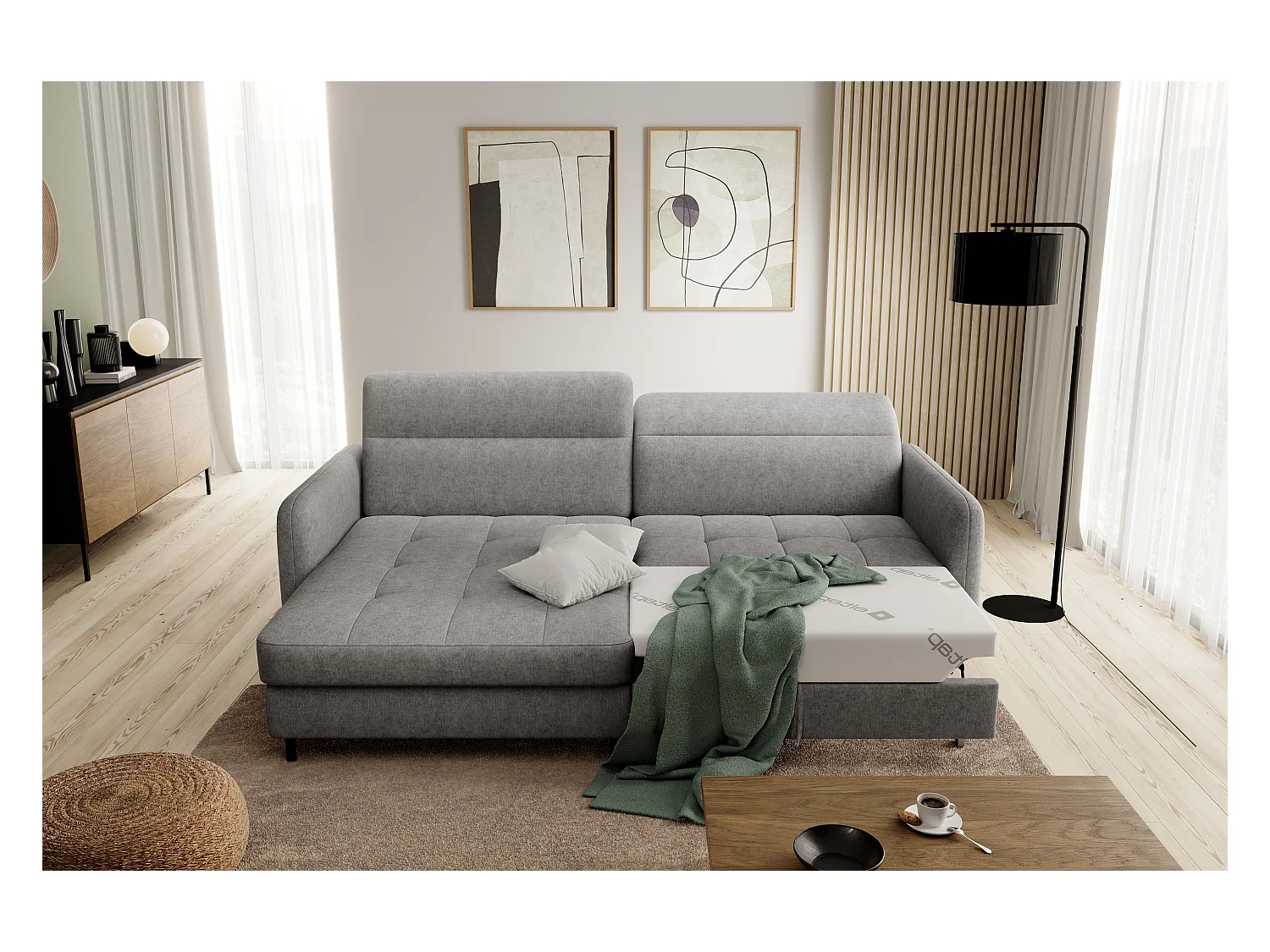 Petit canapé d’angle convertible tissu Kunder-Gris-angle gauche