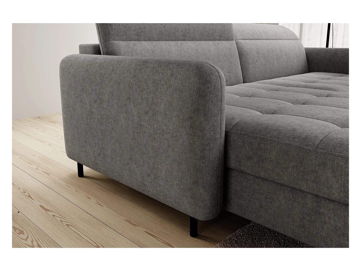 Petit canapé d’angle convertible tissu Kunder-Gris-angle gauche