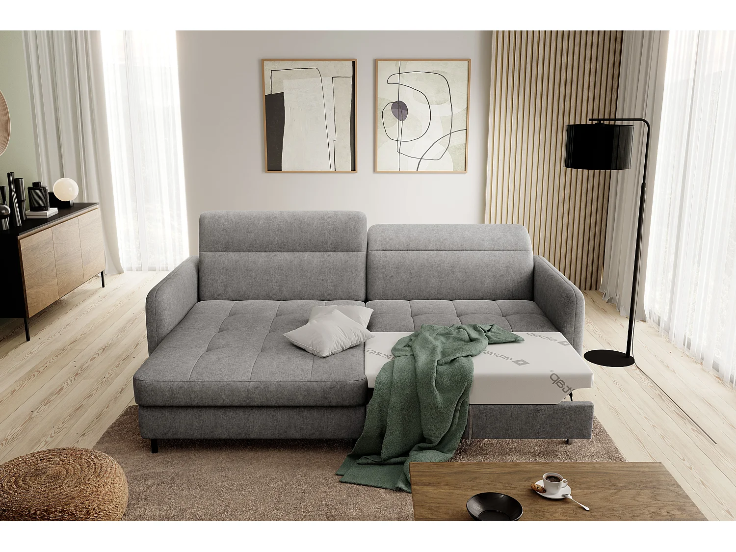 Petit canapé d’angle convertible tissu Kunder-Gris-angle gauche