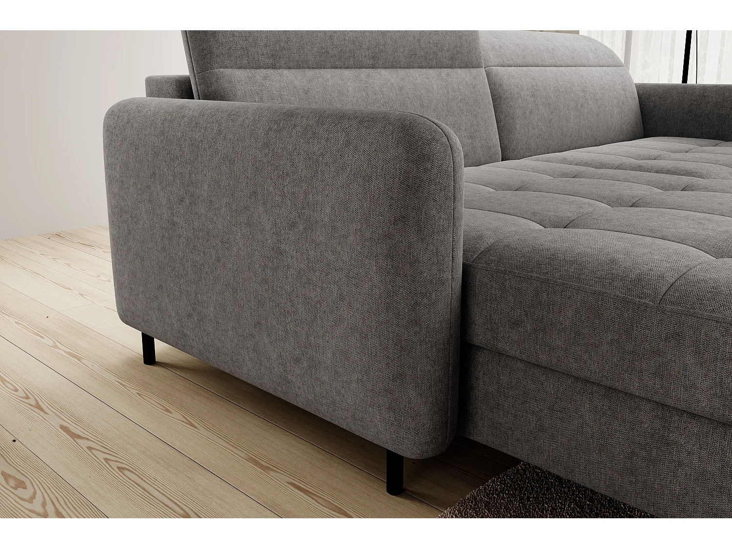 Petit canapé d’angle convertible tissu Kunder-Gris-angle gauche