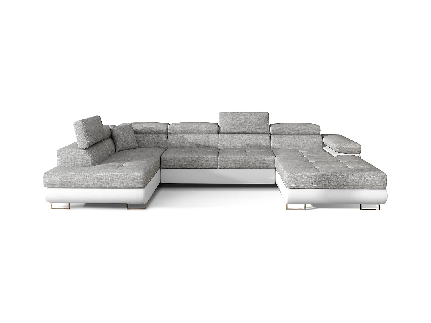 Canapé panoramique convertible ROMANO - Rangement et appuie-têtes réglables-Blanc/Gris clair-Coffre à gauche