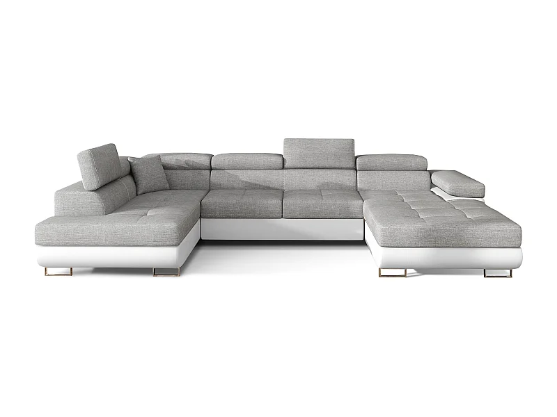 ROMANO converteerbare panoramabank - Opbergruimte en verstelbare hoofdsteunen-Kleur Wit/lichtgrijs-Opslagruimte naar links