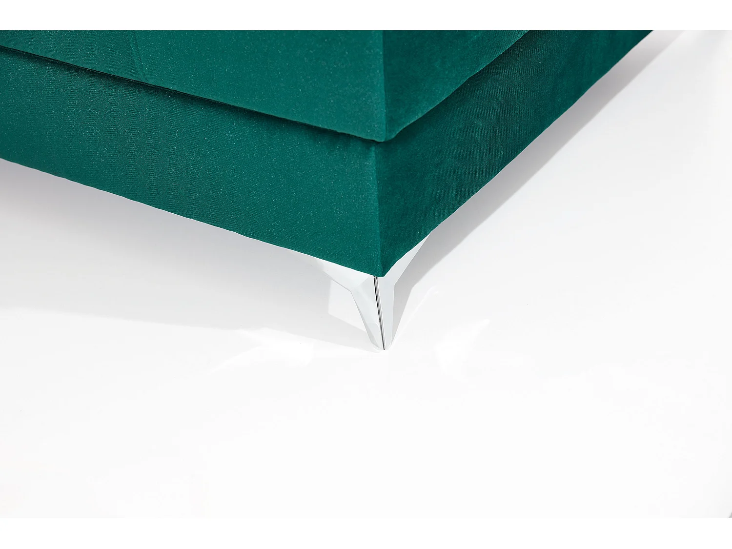 Canapé panoramique convertible KUTTY velours - Rangement et têtières réglables-Vert-Coffre à droite