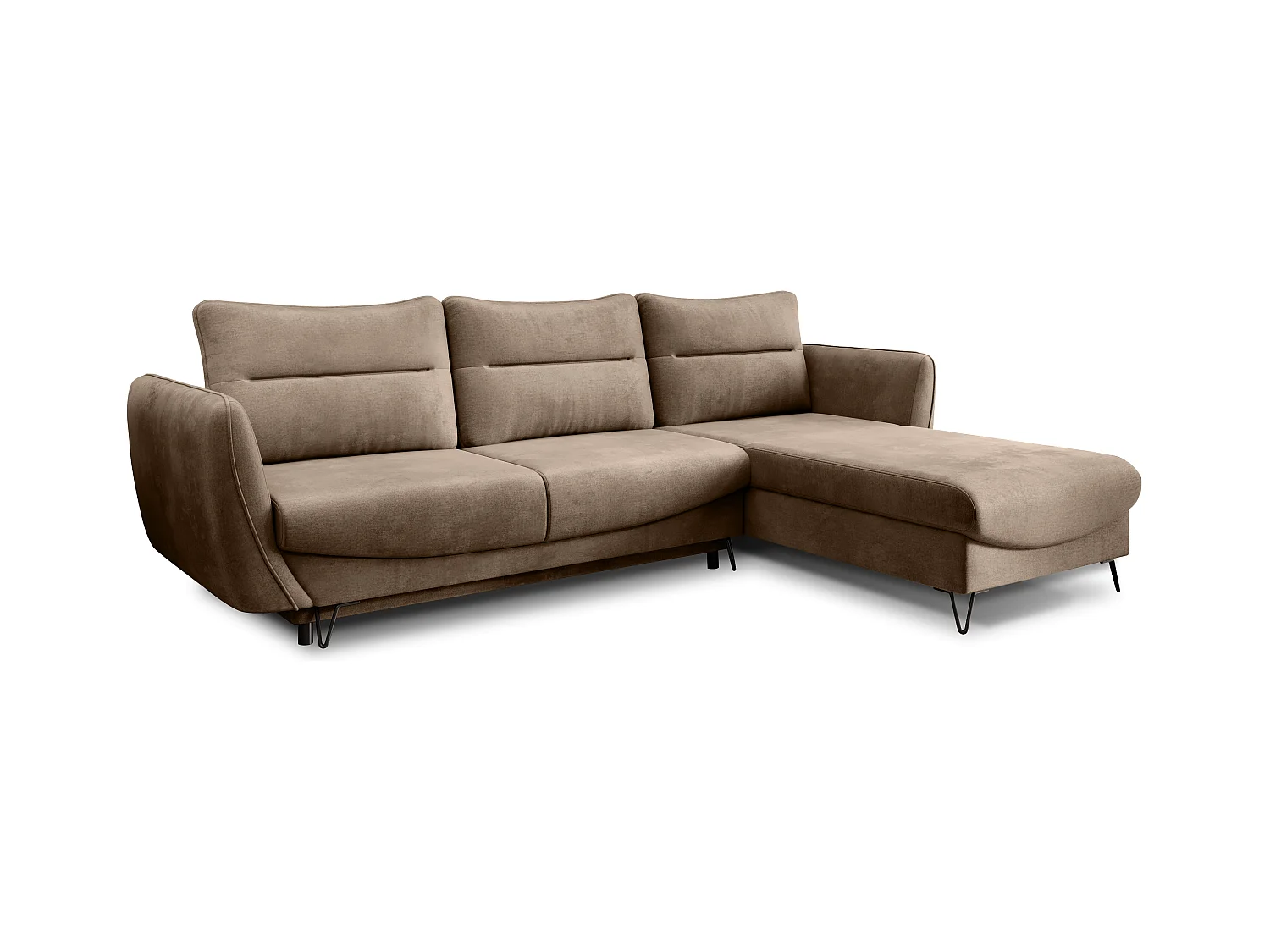 Canapé d'angle convertible velours ZURIK - Coffre de rangement et pieds métal noir-Beige-angle droit