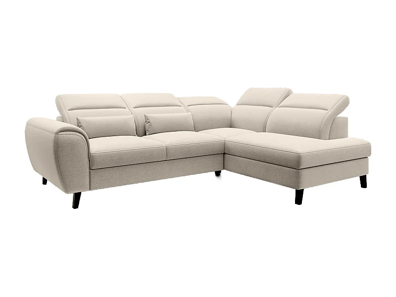 Canapé d'angle convertible avec rangement tissu NOBLESSE - Pieds bois noir-Beige clair-angle droit