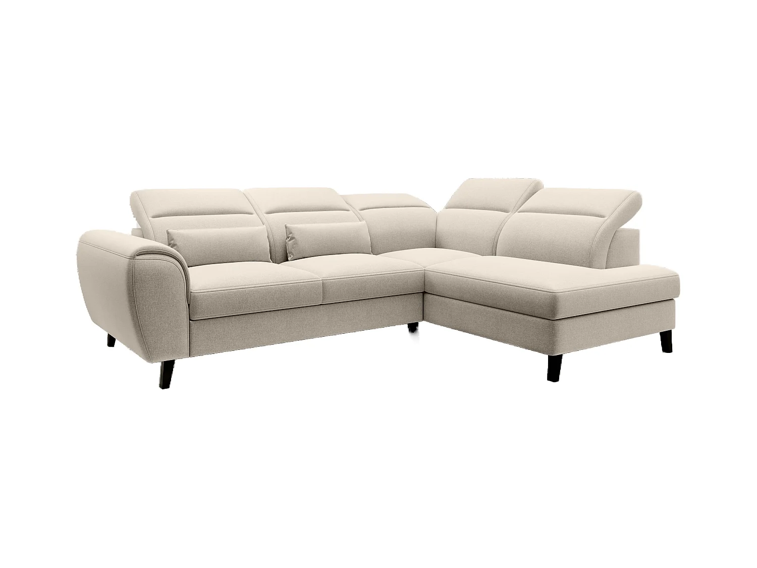 Canapé d'angle convertible avec rangement tissu NOBLESSE - Pieds bois noir-Beige clair-angle droit