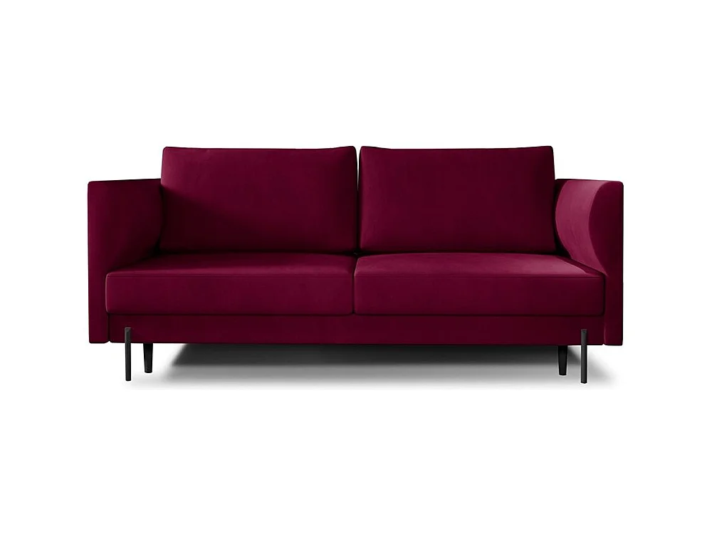 Canapé convertible en velours ROBBY – Rangement et pieds métal noir-Bordeaux