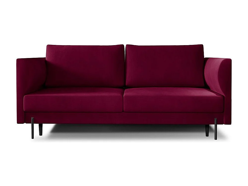 Canapé convertible en velours ROBBY – Rangement et pieds métal noir-Bordeaux