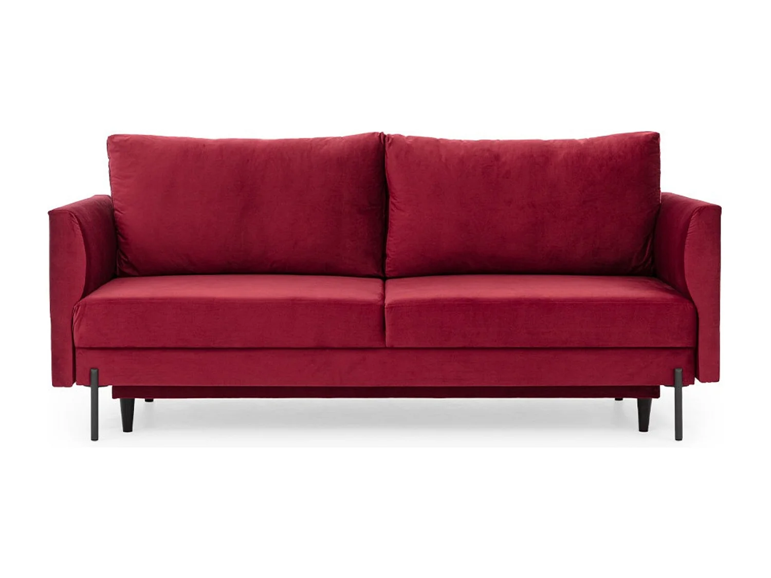 Canapé convertible en velours ROBBY – Rangement et pieds métal noir-Bordeaux