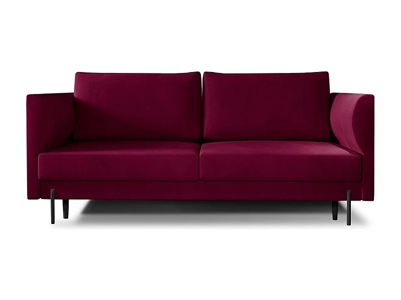 Canapé convertible en velours ROBBY – Rangement et pieds métal noir-Bordeaux