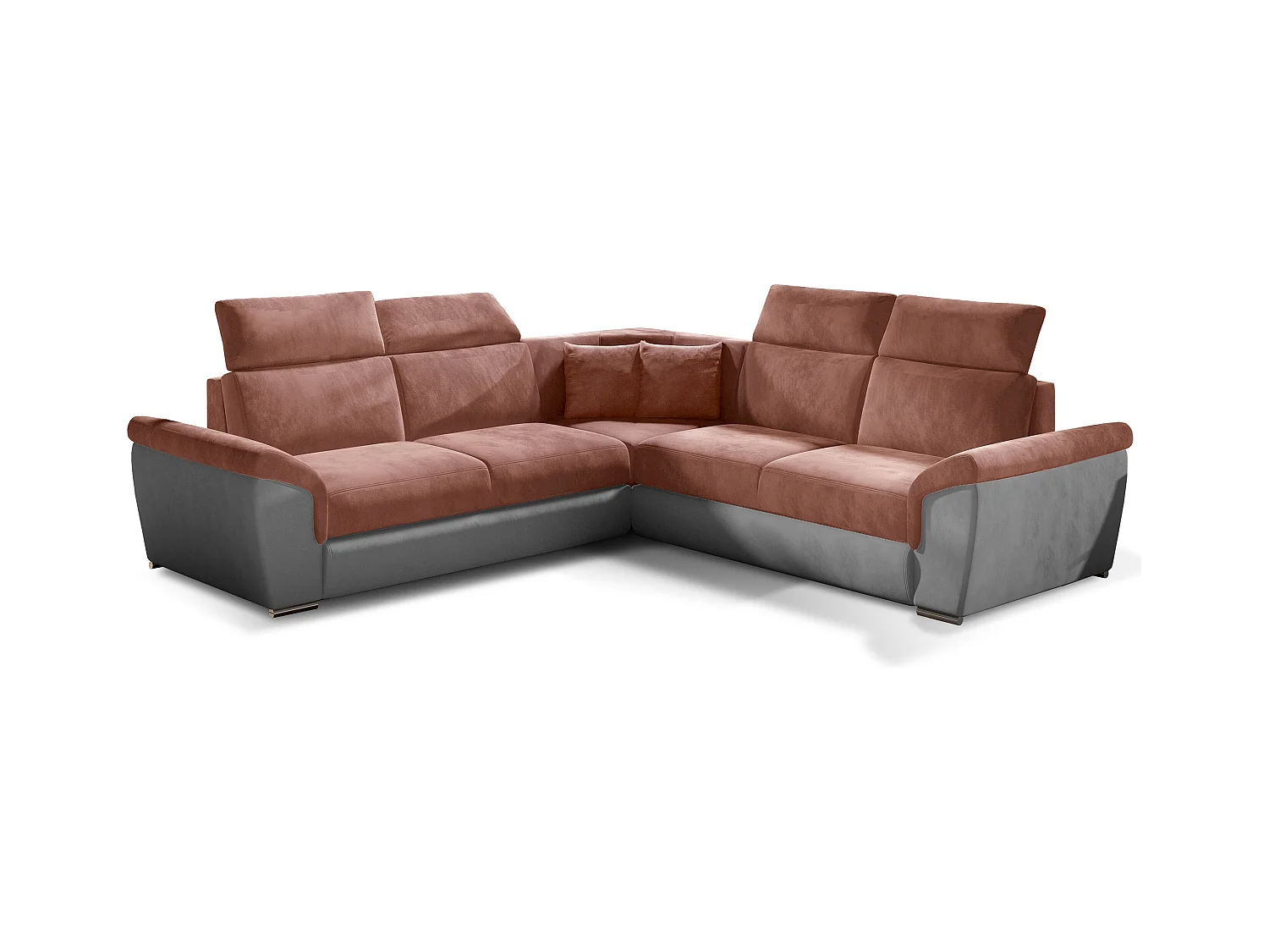 Canapé d'angle réversible et convertible velours Neo - Pieds acier chromé-Gris clair/Rouge tomette