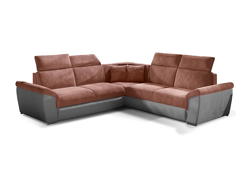 Canapé d'angle réversible et convertible velours Neo - Pieds acier chromé-Gris clair/Rouge tomette