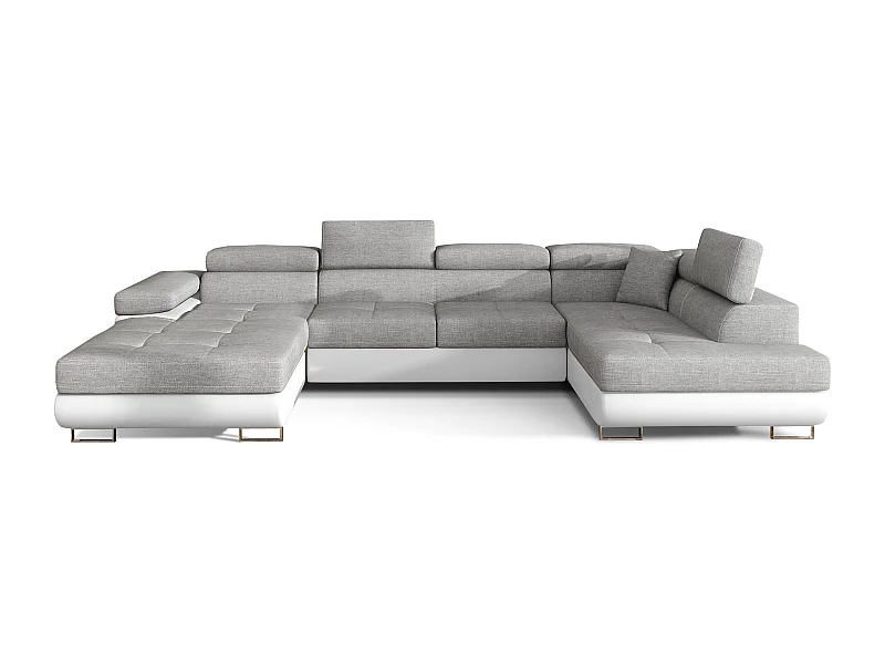 ROMANO converteerbare panoramabank - Opbergruimte en verstelbare hoofdsteunen-Kleur Wit/lichtgrijs-Opslagruimte naar rechts