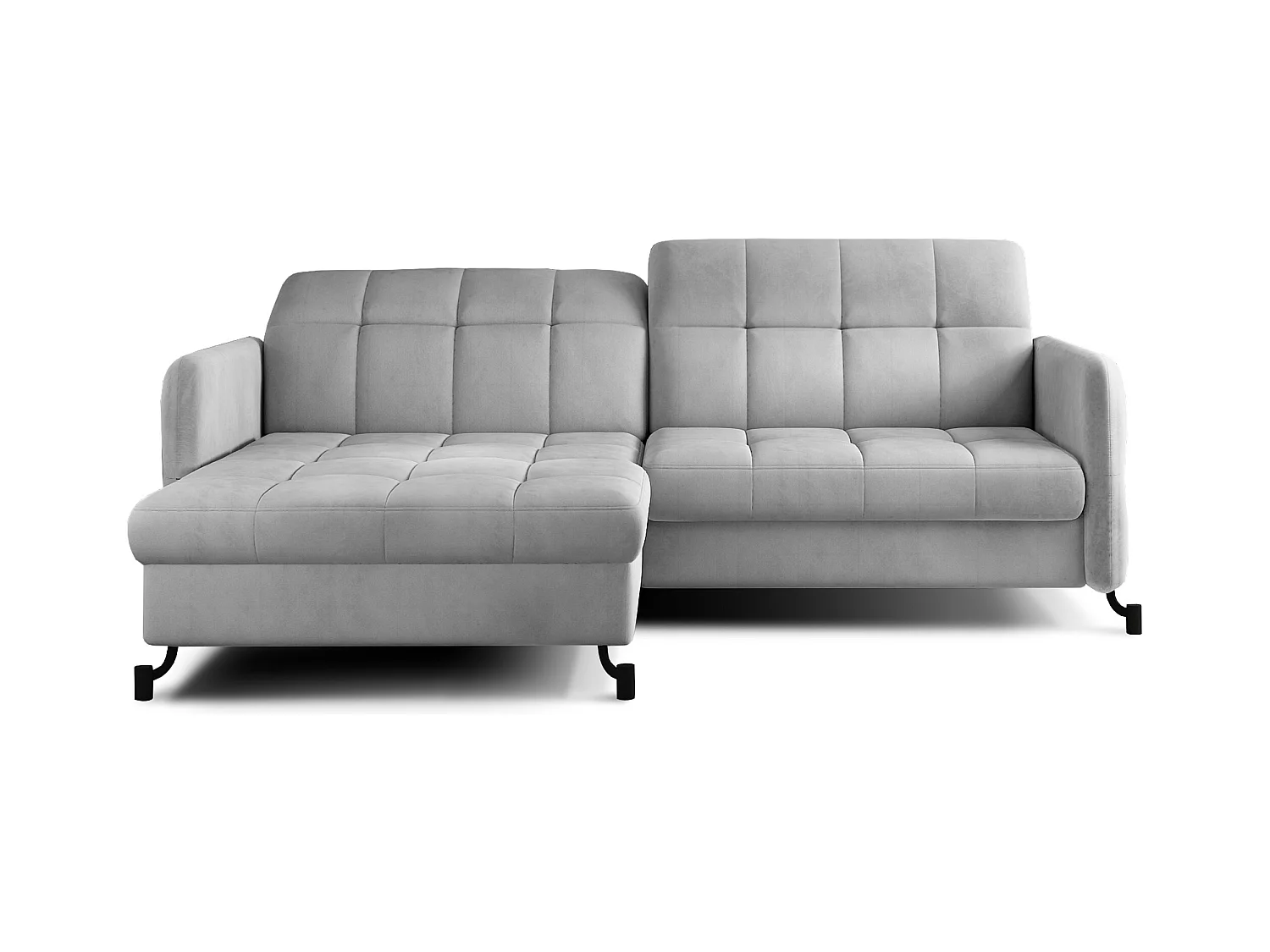 Canapé d'angle convertible velours avec coffre de rangement LORI-Gris clair-angle gauche