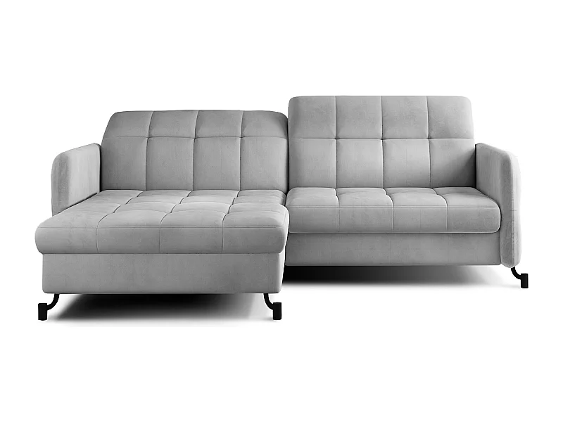 Canapé d'angle convertible velours avec coffre de rangement LORI-Gris clair-angle gauche