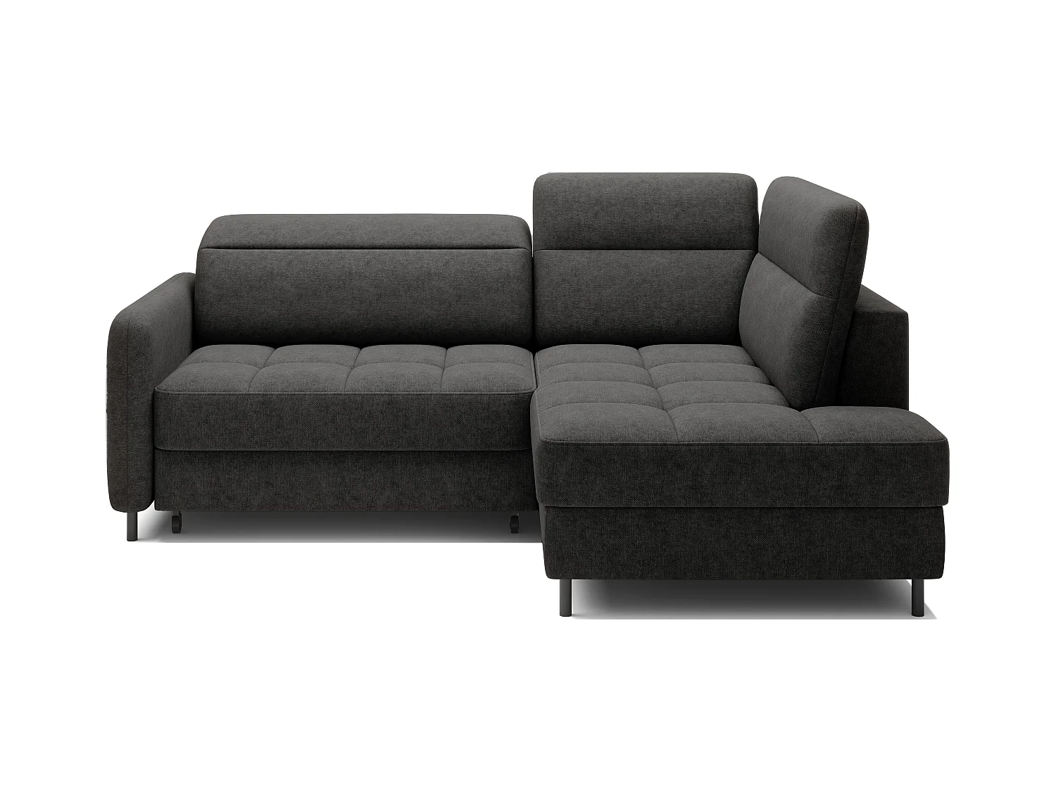 Kleine omvormbare stoffen hoekbank met opbergruimte BOREA 208 cm-Kleur Houtskool grijs-juiste hoek