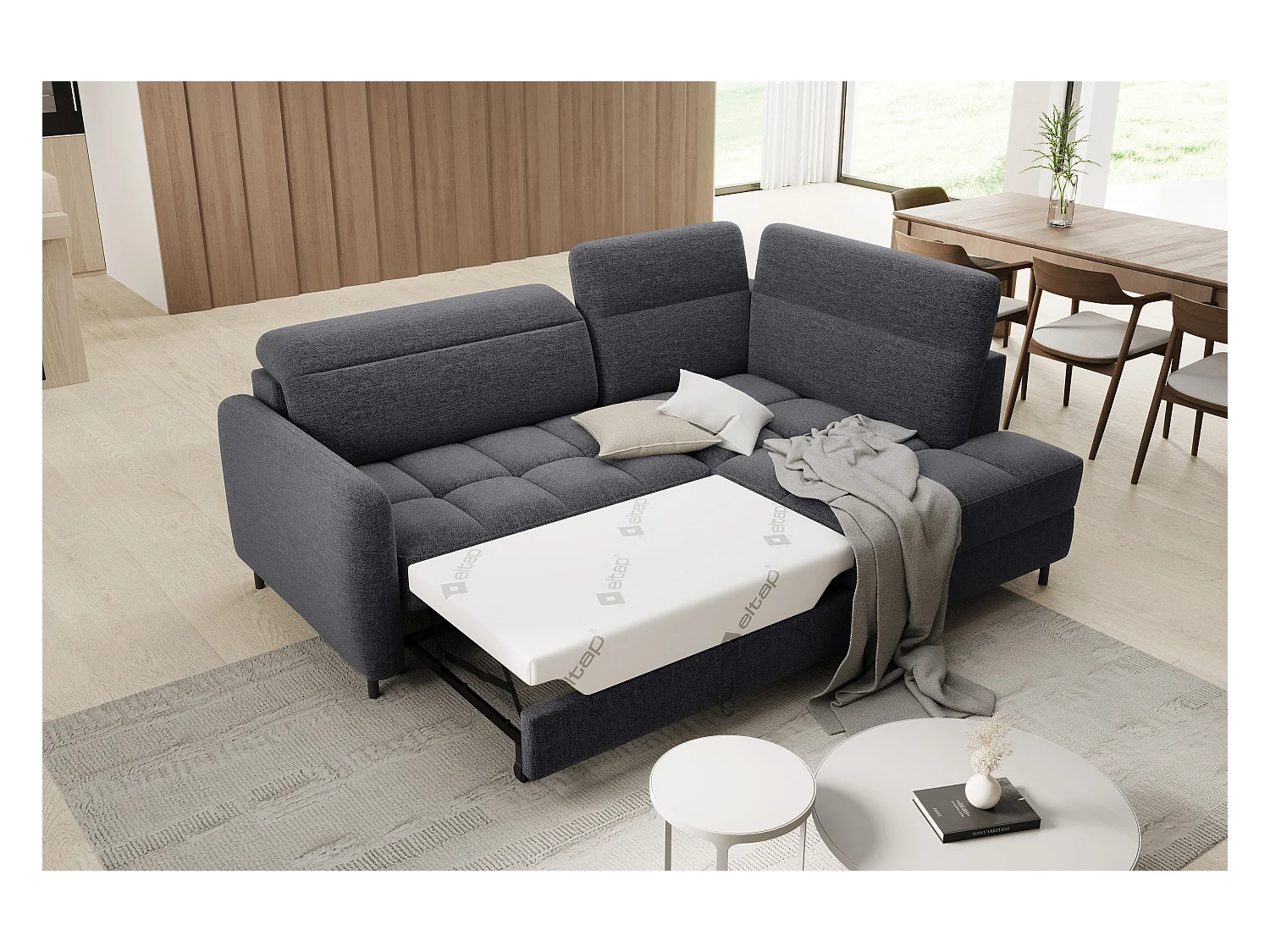 Kleine omvormbare stoffen hoekbank met opbergruimte BOREA 208 cm-Kleur Houtskool grijs-juiste hoek